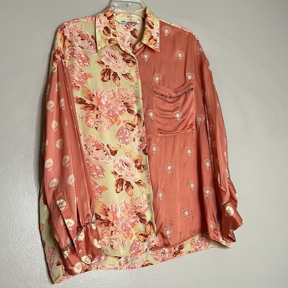 Zara Silia embroidered silky boho floral button down long sleeve beach large - Picture 7 of 7